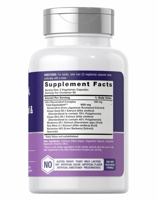 RESVERATROL, BERBERINE, GRAPE SEED Y QUERCETIN 120 CAPS