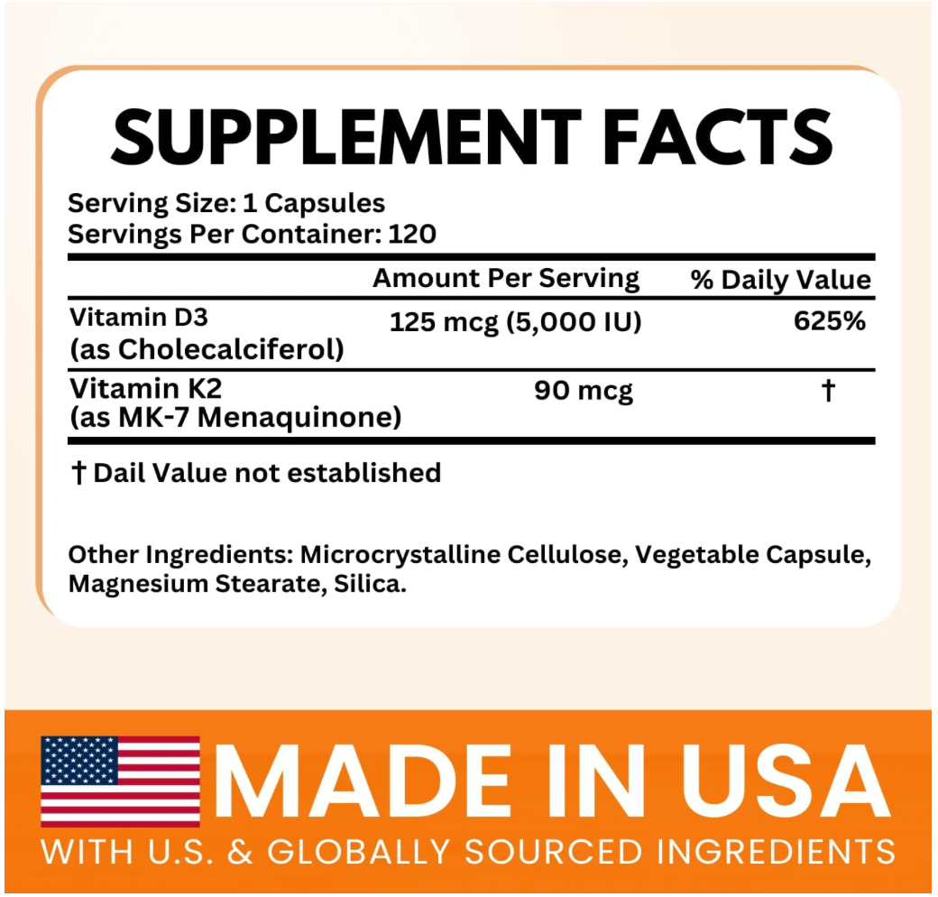 VITAMINA D3 + k2 120 CAPS