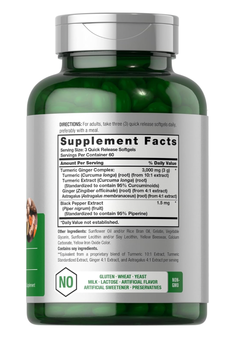 SUPLEMENTO DE CURCUMA Y JENGIBRE 180 CAPS